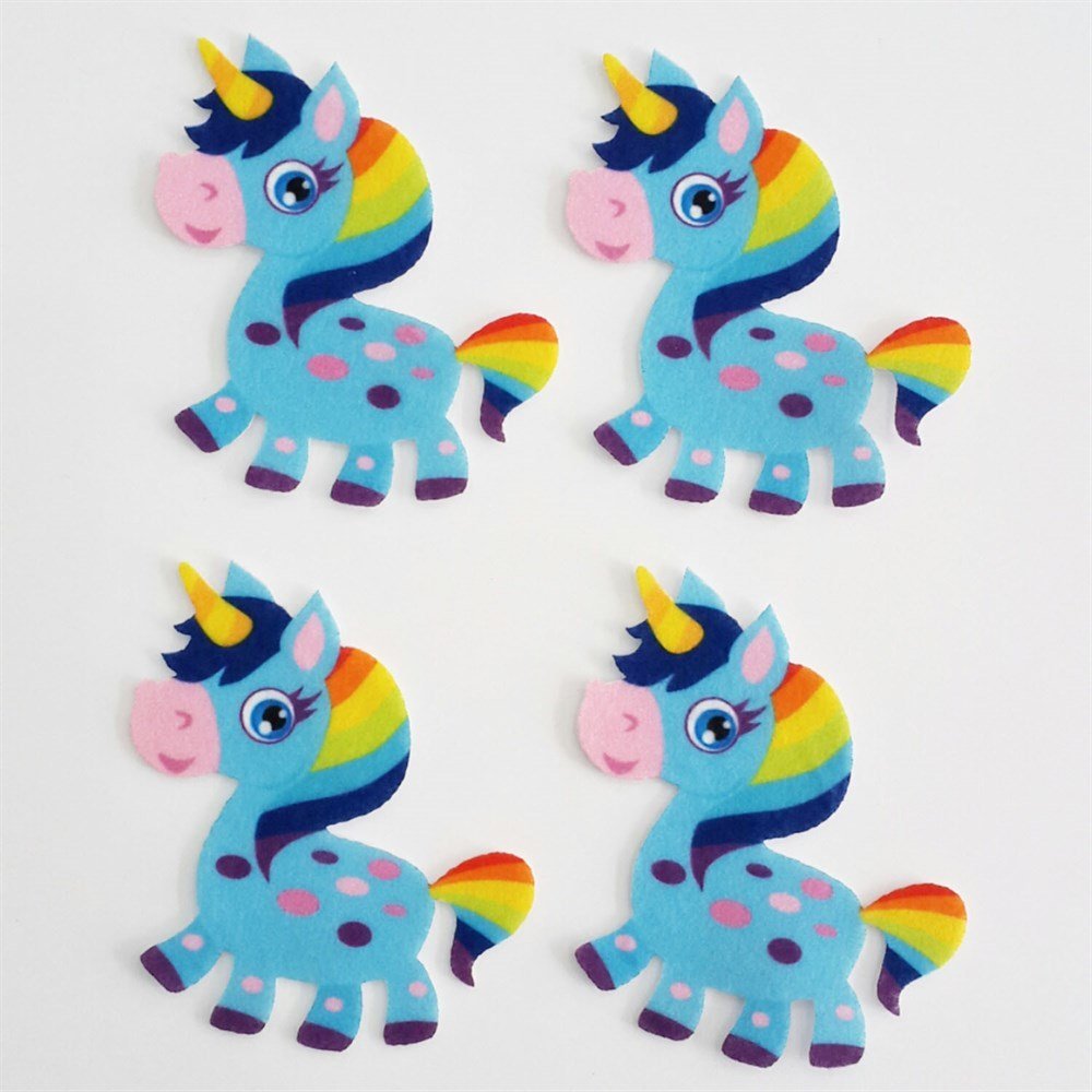 Unicorn Desenli Keçe Aplike Ütüyle Yapışır  (DK 115Y) Mavi