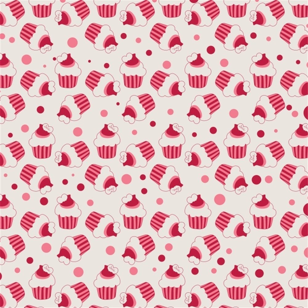 Beyaz Zemin Üzerine Pembe-Kırmızı Cupcake Desenli Keçe Plaka (DK P134)